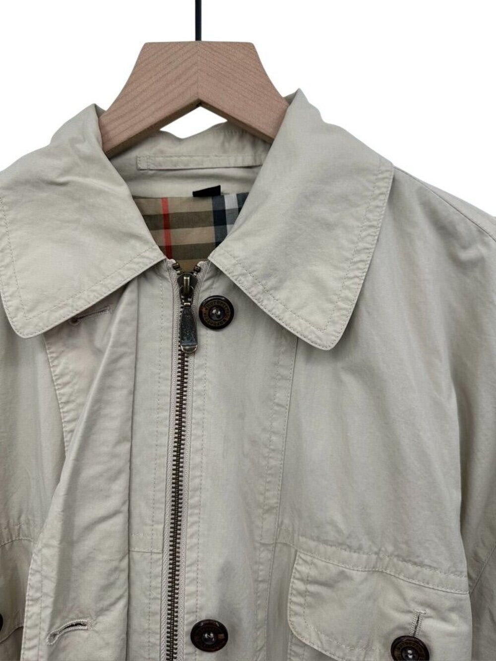 Vintage Burberry Utility Jacket Trench Coat Mid/Short Length Hood Nova Check - Picture 14 of 16